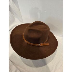 Boho Wide Brim Rancher Hat Suede Look Caramel Brown Western Fedora Unisex
